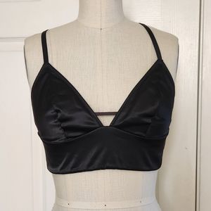 Victoria's Secret Black Satin Longline Bralette with Lace detail